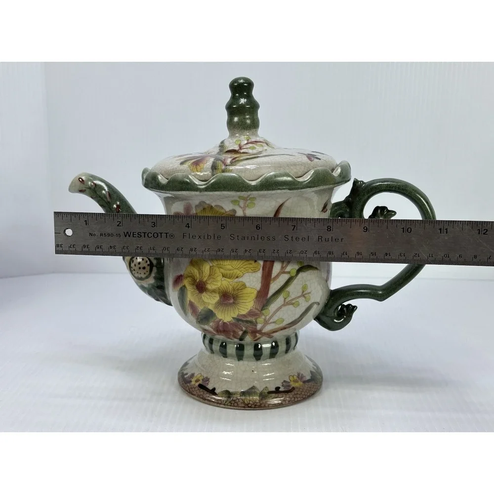 Vintage Chinese Teapot Vibrant‎ Flowers Handcrafted For Decorative Use Only